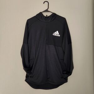 Adidas Hoodie Mens Black Performance Pullover Logo Pocket Training Top, Medium